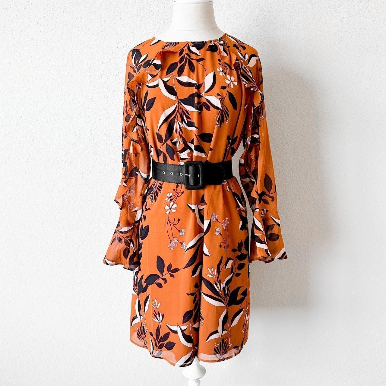 Ann Taylor Orange Floral Long Sleeve Knee Length Cocktail Party Dress Size 4/M