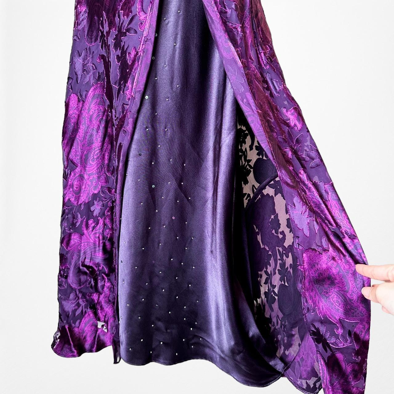 Vintage Purple Silk Slip On Beaded Fit Flared Maxi Cocktail Formal Prom Dress S