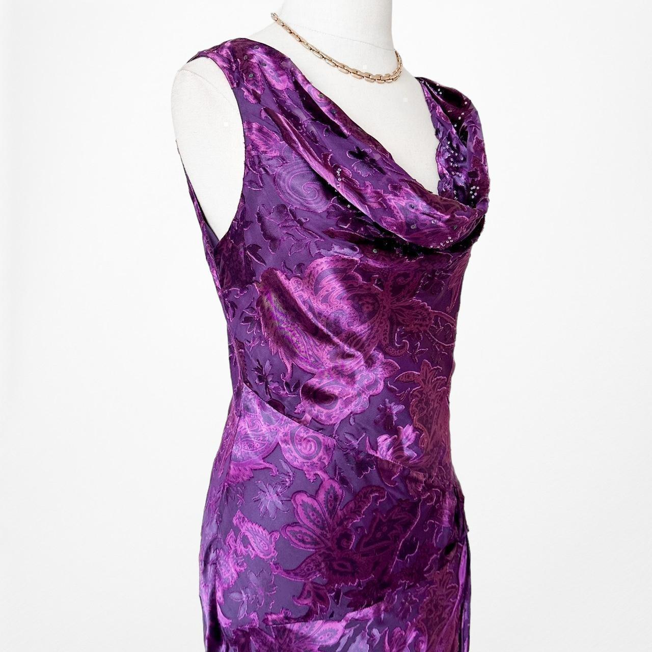Vintage Purple Silk Slip On Beaded Fit Flared Maxi Cocktail Formal Prom Dress S