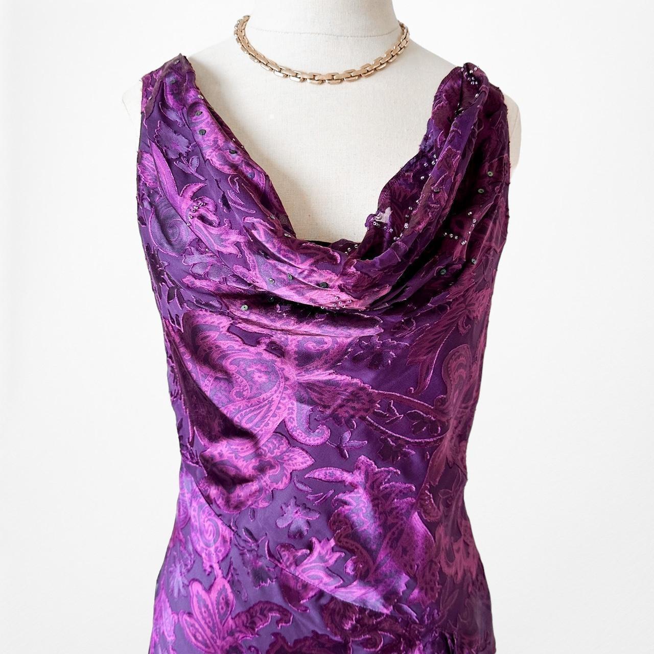 Vintage Purple Silk Slip On Beaded Fit Flared Maxi Cocktail Formal Prom Dress S