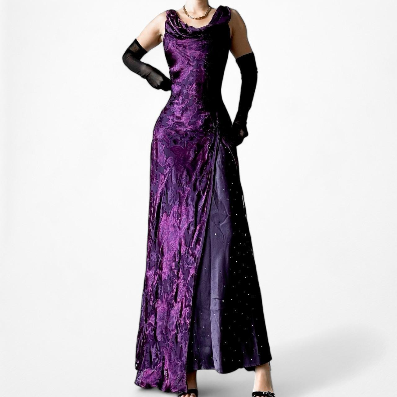 Vintage Purple Silk Slip On Beaded Fit Flared Maxi Cocktail Formal Prom Dress S