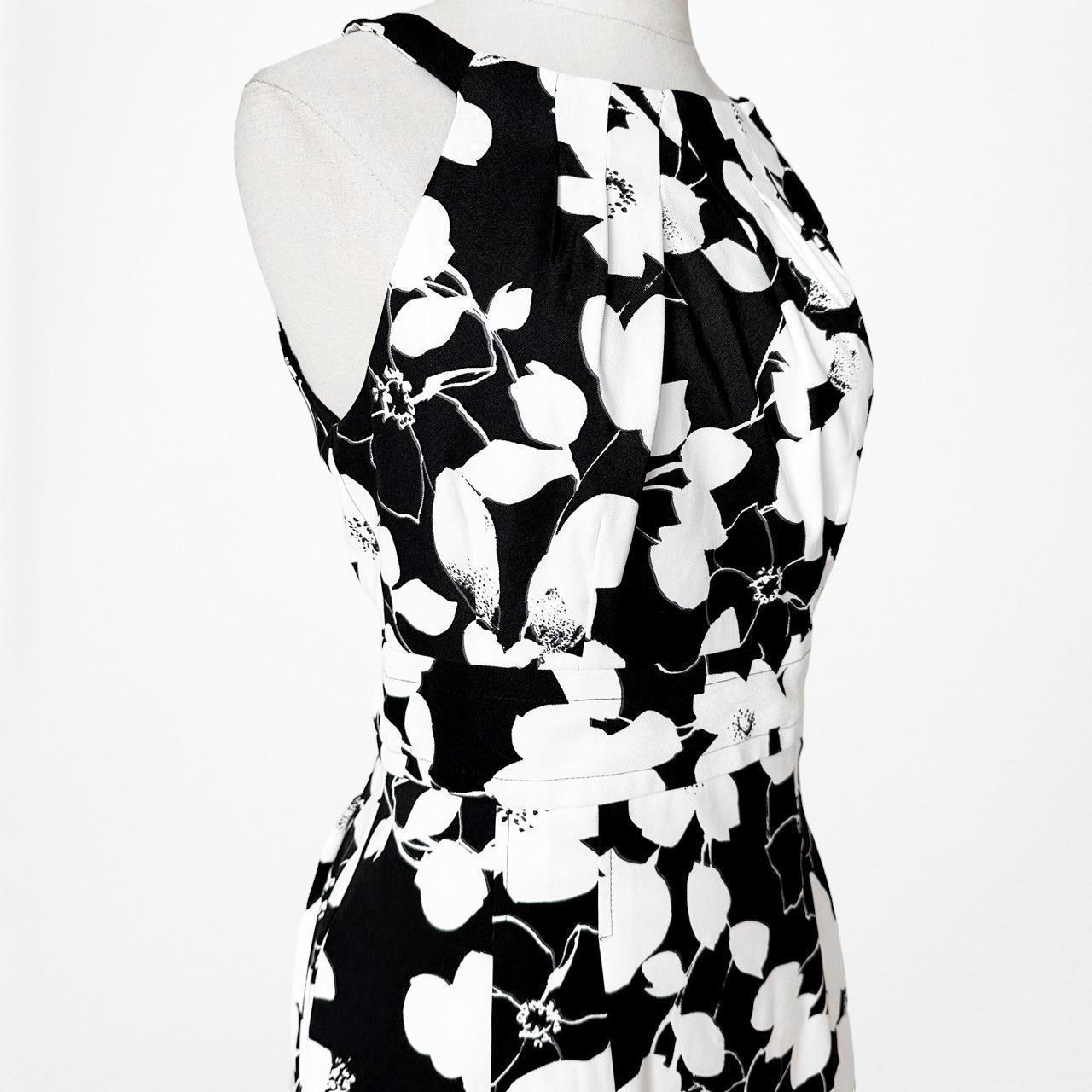 Roz Ali Black White Floral Pleated Flared Knee Length Cocktail Dress Size M