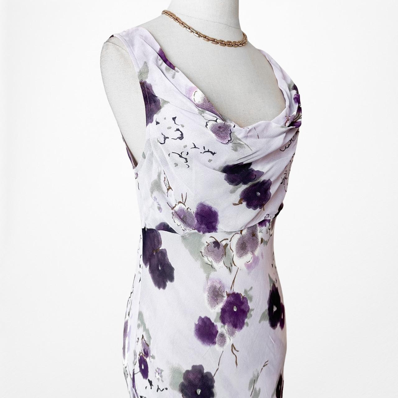 Vintage Purple Floral Slip On Maxi Sheath Cocktail Formal Dress Size S/M