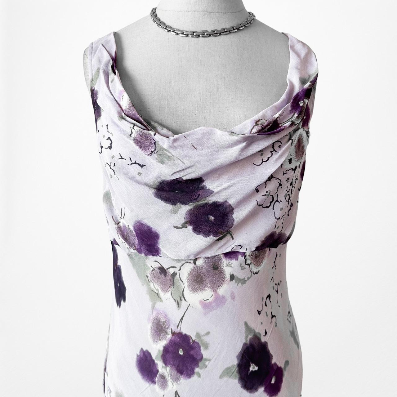 Vintage Purple Floral Slip On Maxi Sheath Cocktail Formal Dress Size S/M