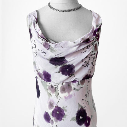 Vintage Purple Floral Slip On Maxi Sheath Cocktail Formal Dress Size S/M
