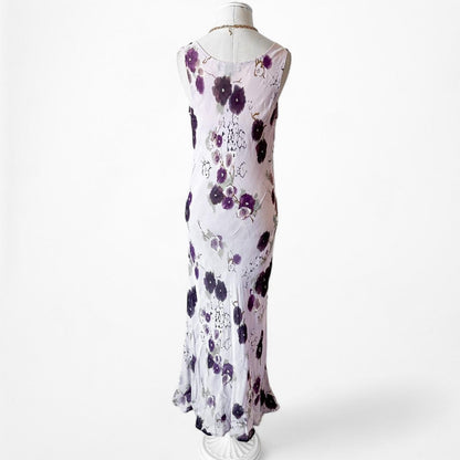 Vintage Purple Floral Slip On Maxi Sheath Cocktail Formal Dress Size S/M