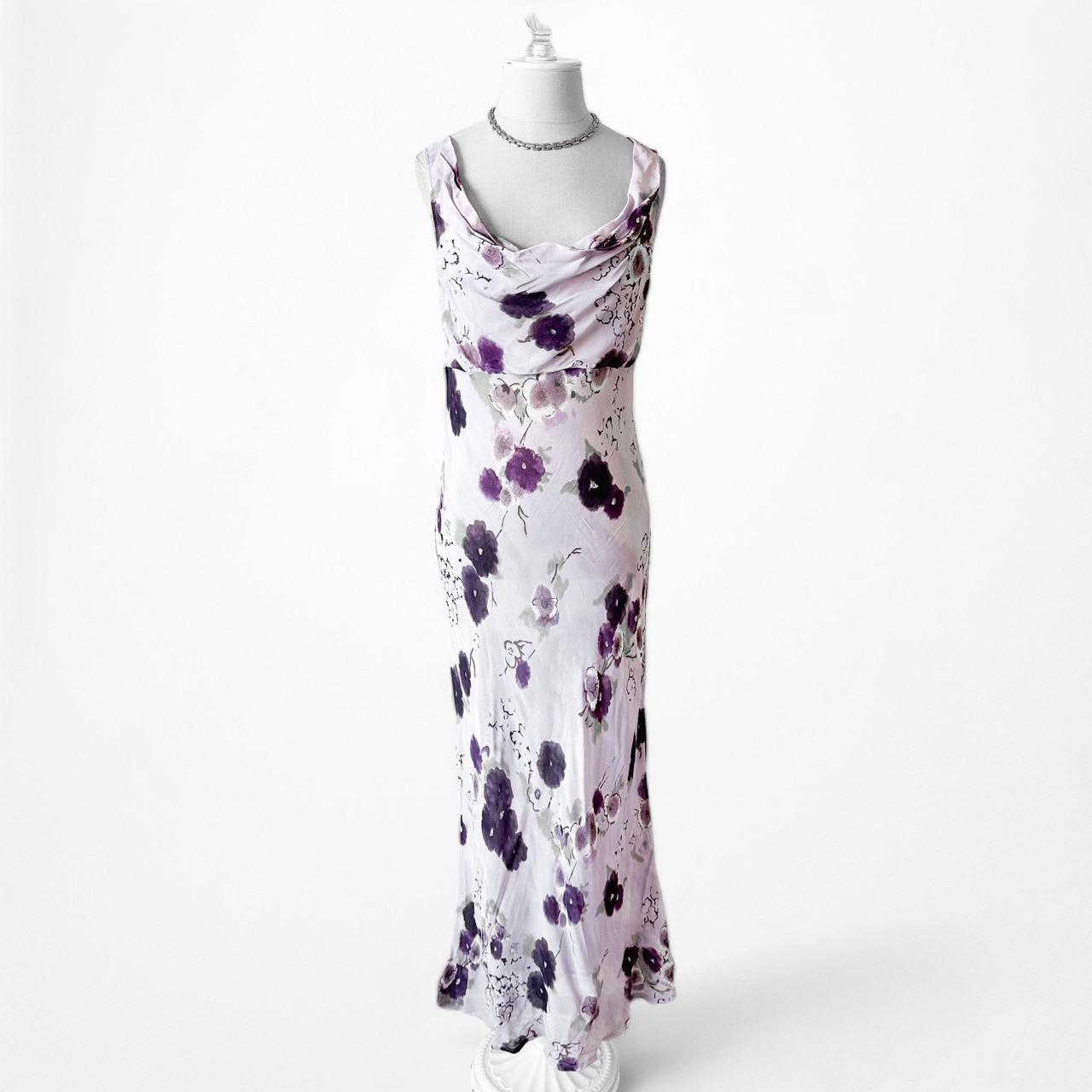 Vintage Purple Floral Slip On Maxi Sheath Cocktail Formal Dress Size S/M