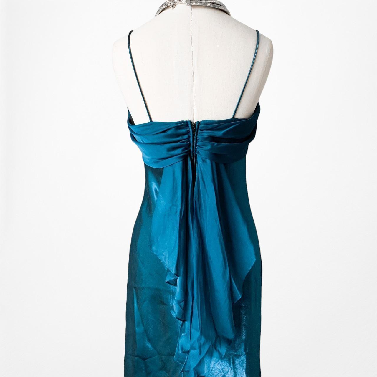 Vintage Blue Satin Babydoll Fit Flared Maxi Cocktail Prom Dress Size M