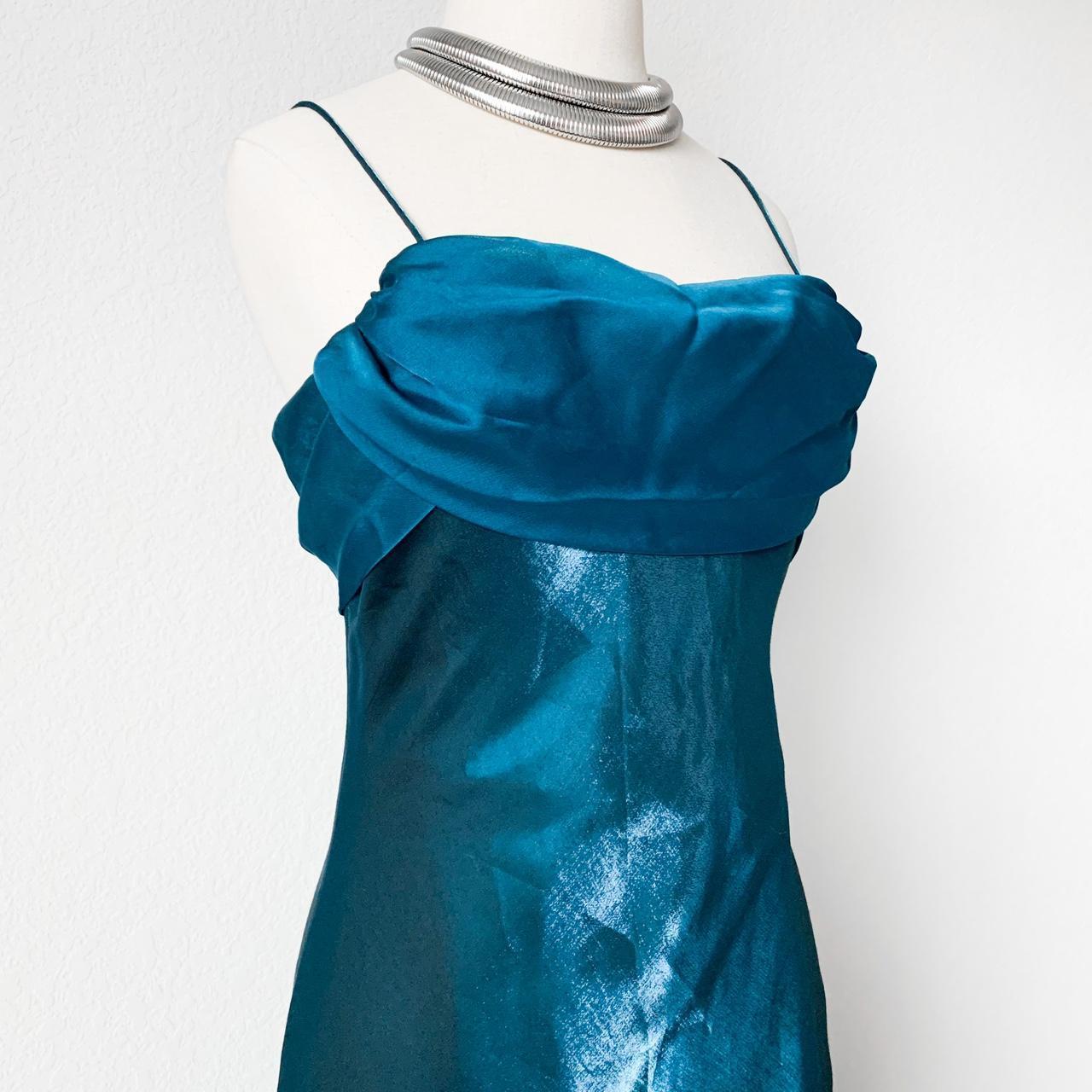 Vintage Blue Satin Babydoll Fit Flared Maxi Cocktail Prom Dress Size M