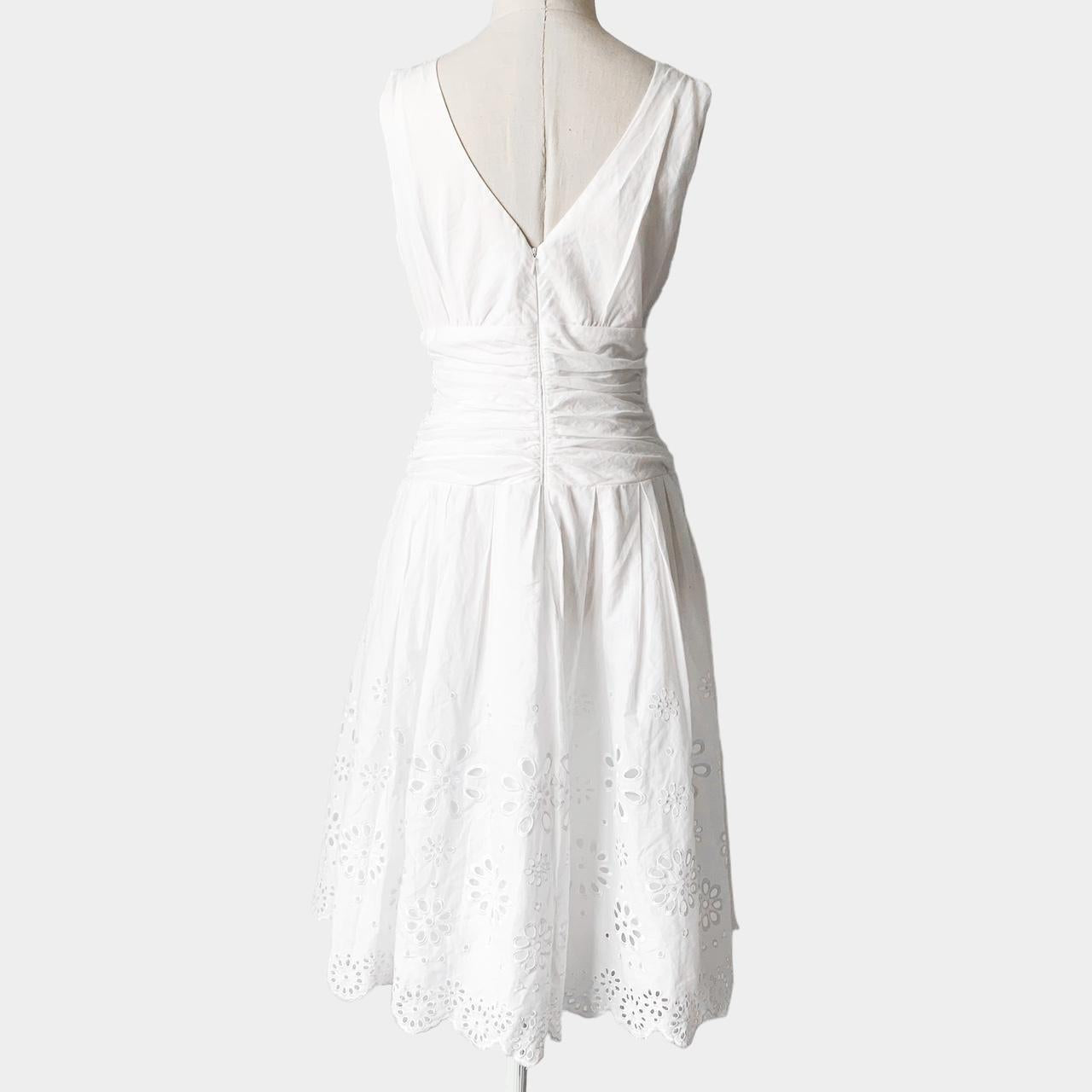 Dressbarn White Lace Knee Length VNeck Sundress Flared Skater Dress Size 6/S