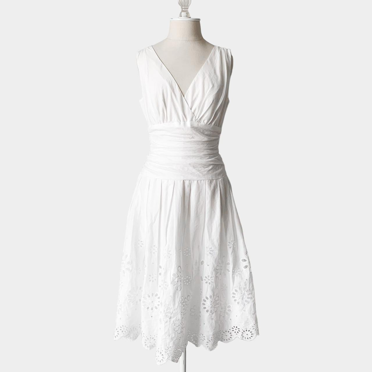 Dressbarn White Lace Knee Length VNeck Sundress Flared Skater Dress Size 6/S