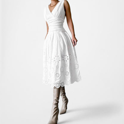 Dressbarn White Lace Knee Length VNeck Sundress Flared Skater Dress Size 6/S