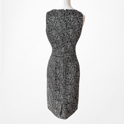 Kasper Black White Printed Knee Length Formal Cocktail Bodycon Dress Size 4/M