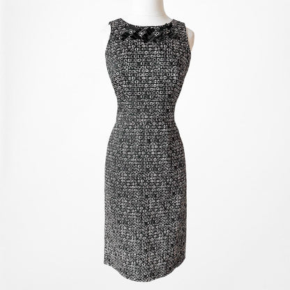 Kasper Black White Printed Knee Length Formal Cocktail Bodycon Dress Size 4/M