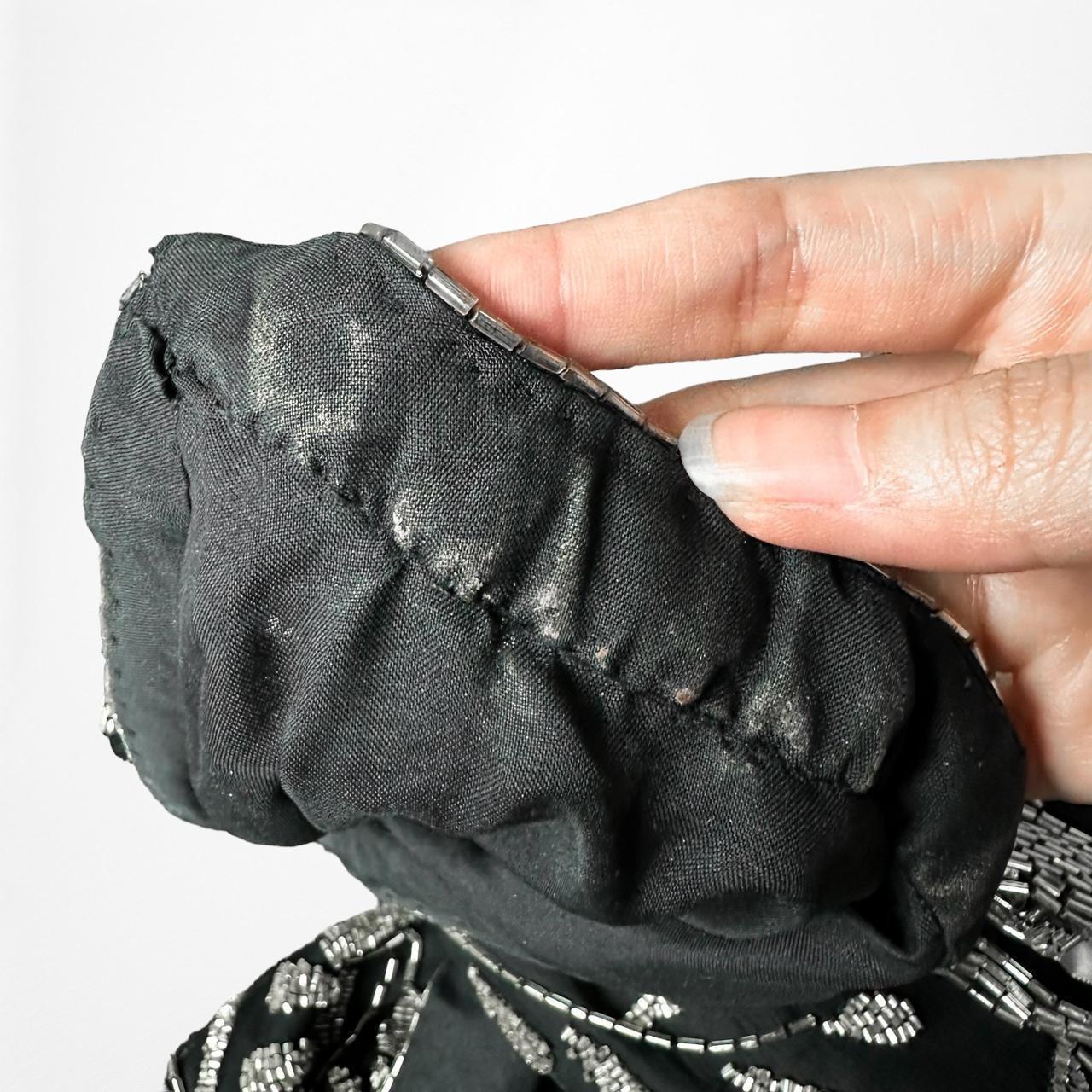 Vintage Black White Silk Floral Beaded Maxi Bodycon Formal Cocktail Dress M