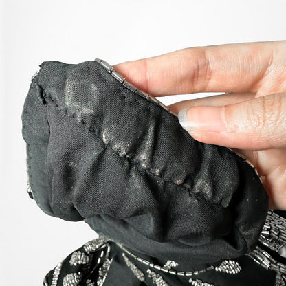 Vintage Black White Silk Floral Beaded Maxi Bodycon Formal Cocktail Dress M