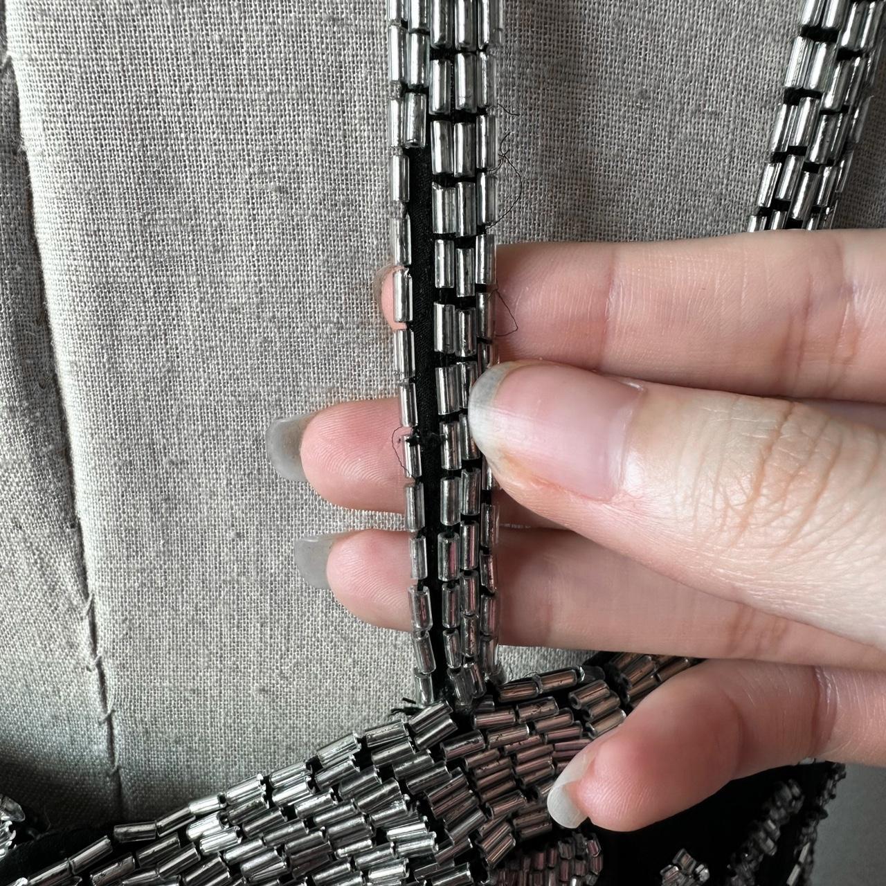 Vintage Black White Silk Floral Beaded Maxi Bodycon Formal Cocktail Dress M