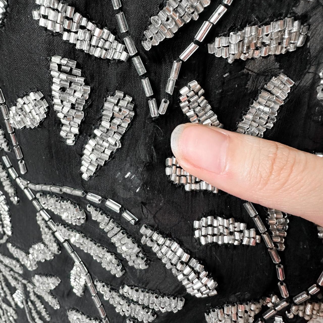 Vintage Black White Silk Floral Beaded Maxi Bodycon Formal Cocktail Dress M