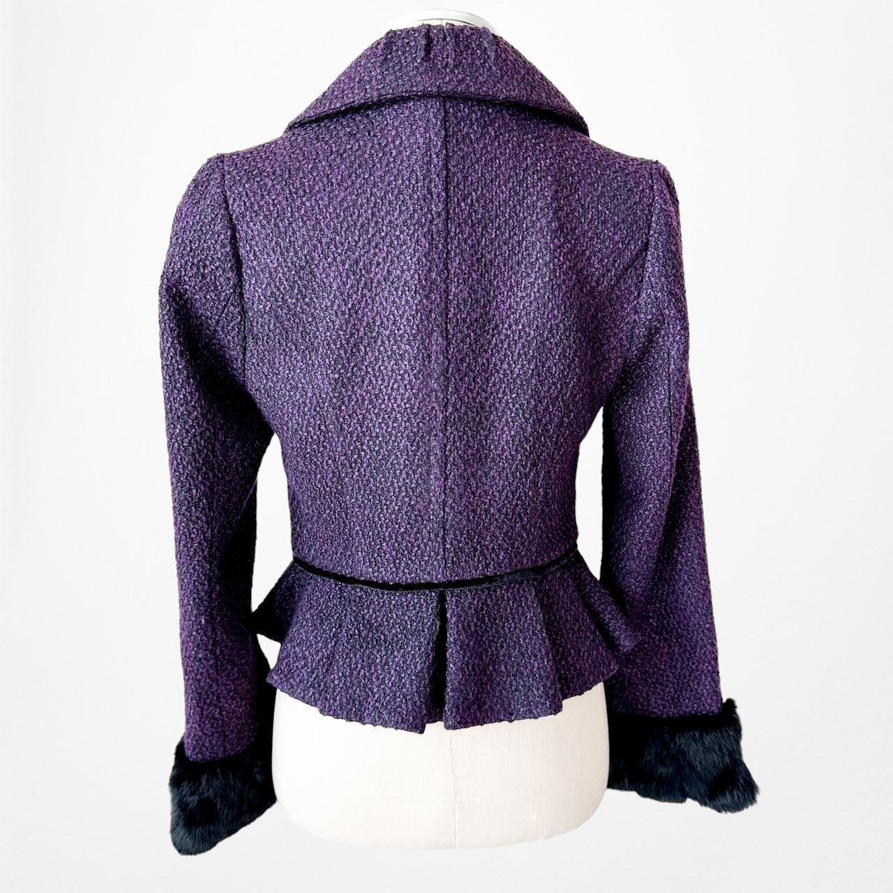 Lulumari Purple Tweed Faux Fur Lined Peplum Blazer Jacket Coat Cardigan Size S