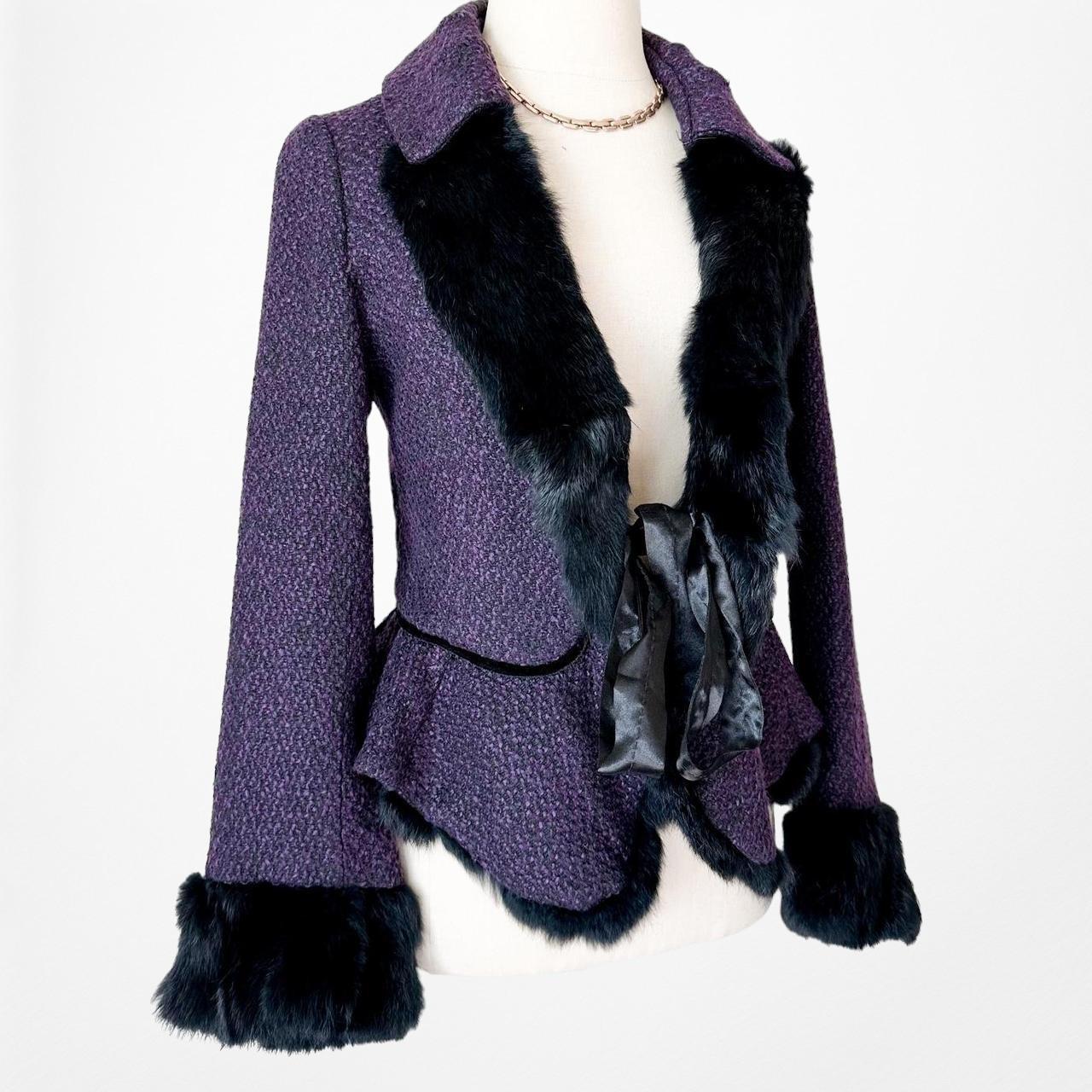 Lulumari Purple Tweed Faux Fur Lined Peplum Blazer Jacket Coat Cardigan Size S