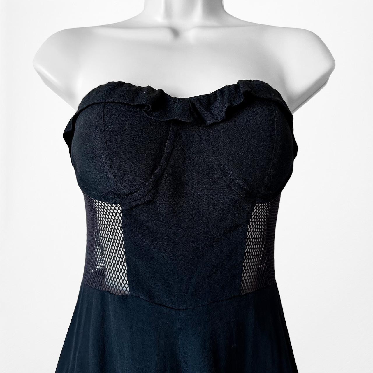 Nasty Gal Navy Blue Bustier Strapless Sheer Mesh Ruffle Romper Dress Size S