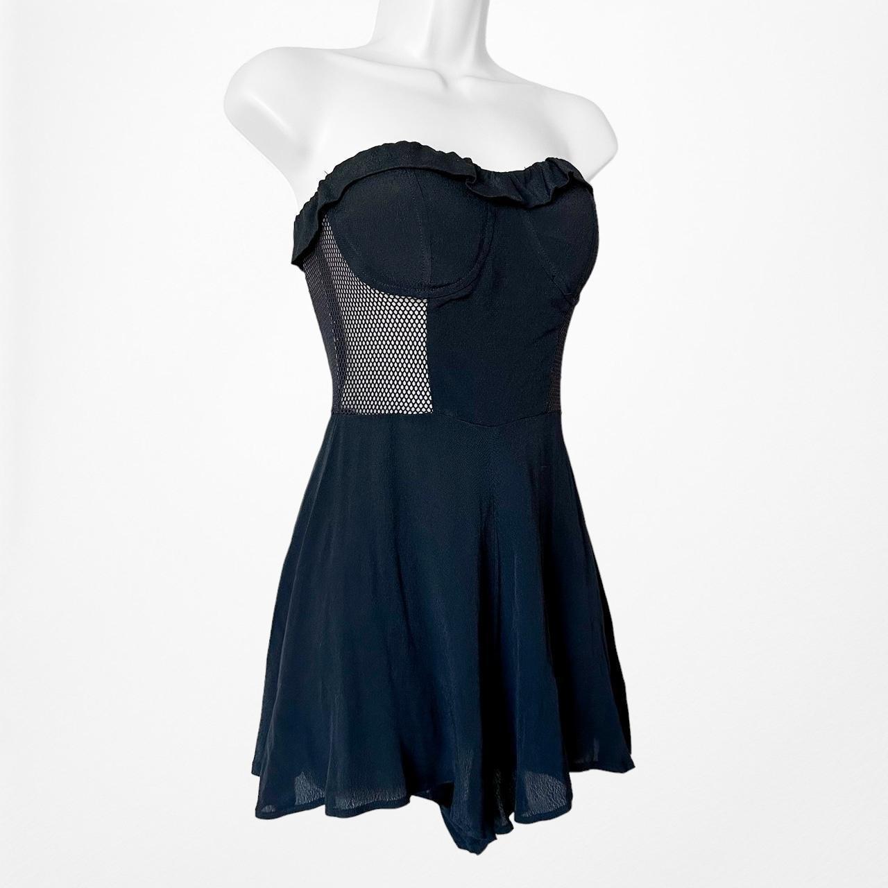 Nasty Gal Navy Blue Bustier Strapless Sheer Mesh Ruffle Romper Dress Size S