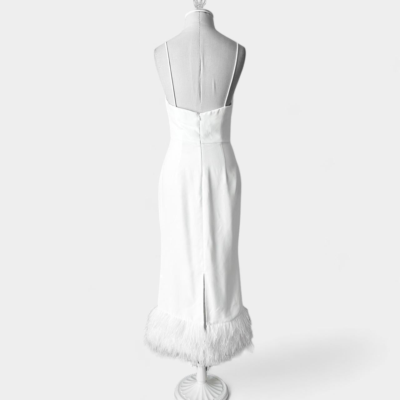 Anthropologie White Feather Bodycon Formal Cocktail Prom Midi Dress Size S