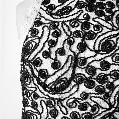 Zara Black White Floral Lace Sheer Mock Neck Crop Top Blouse Size XS/S