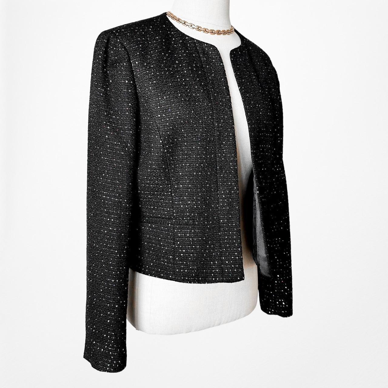 Nine West Black Sequin Blazer Shoulder Padded Suit Jacket Size M