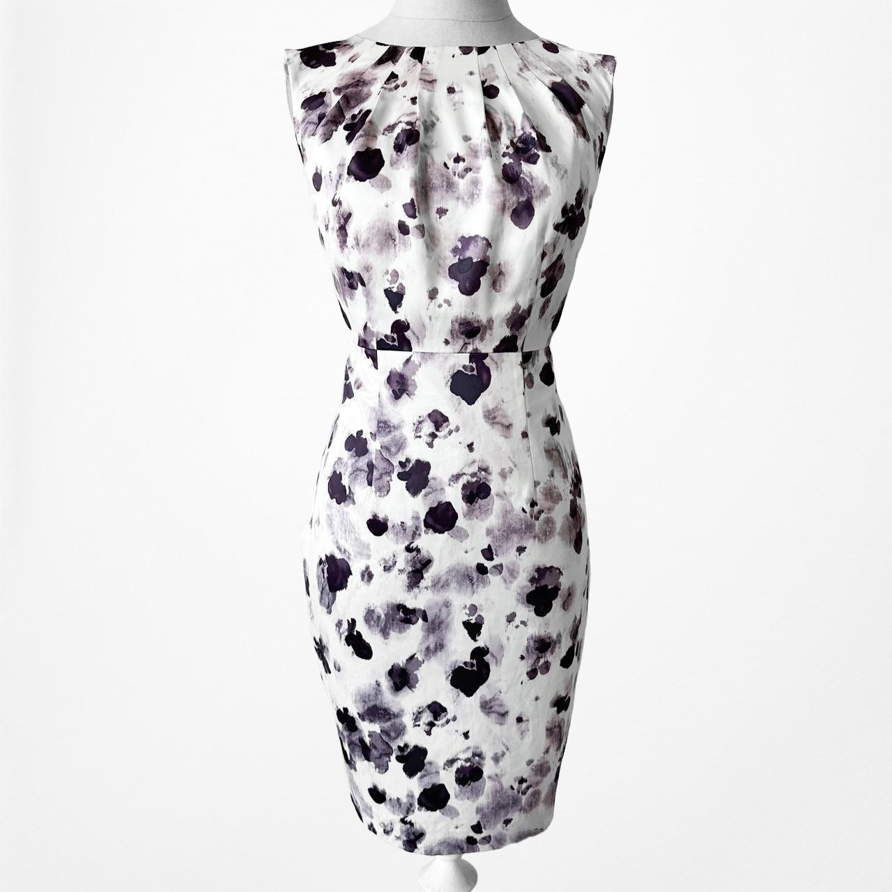 Ann Taylor Purple White Printed Knee Length Satin Bodycon Dress Size 4P/M