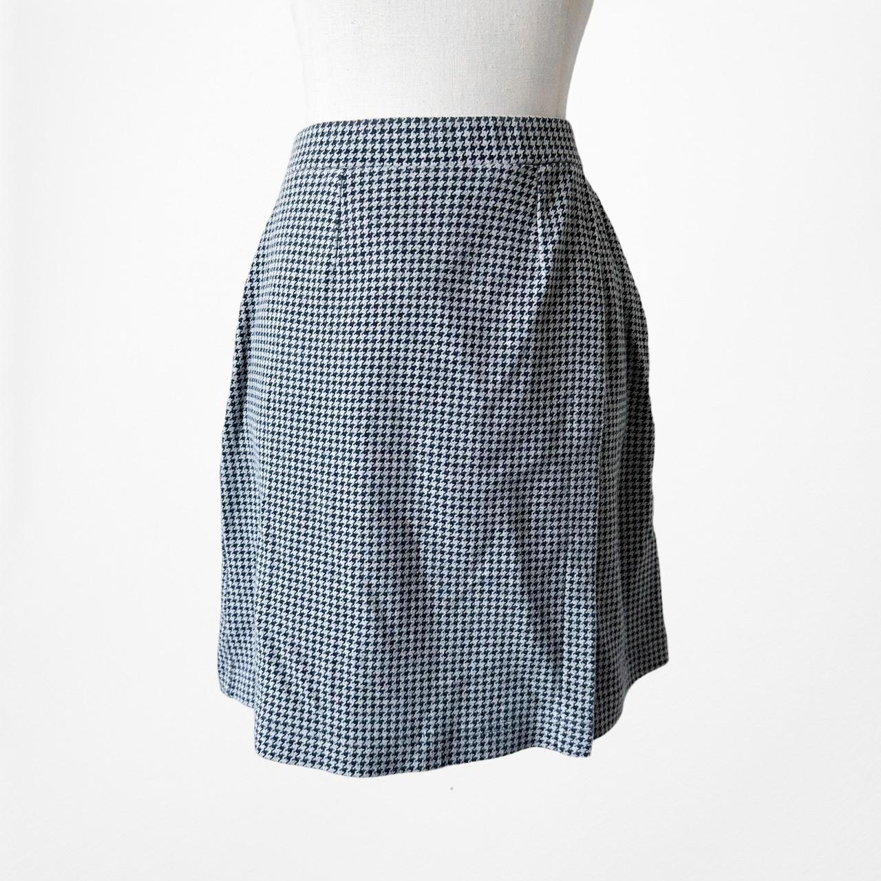 Jones New York Navy Blue Checkered Plaid Knit Knee Length Wrap Skirt Size S