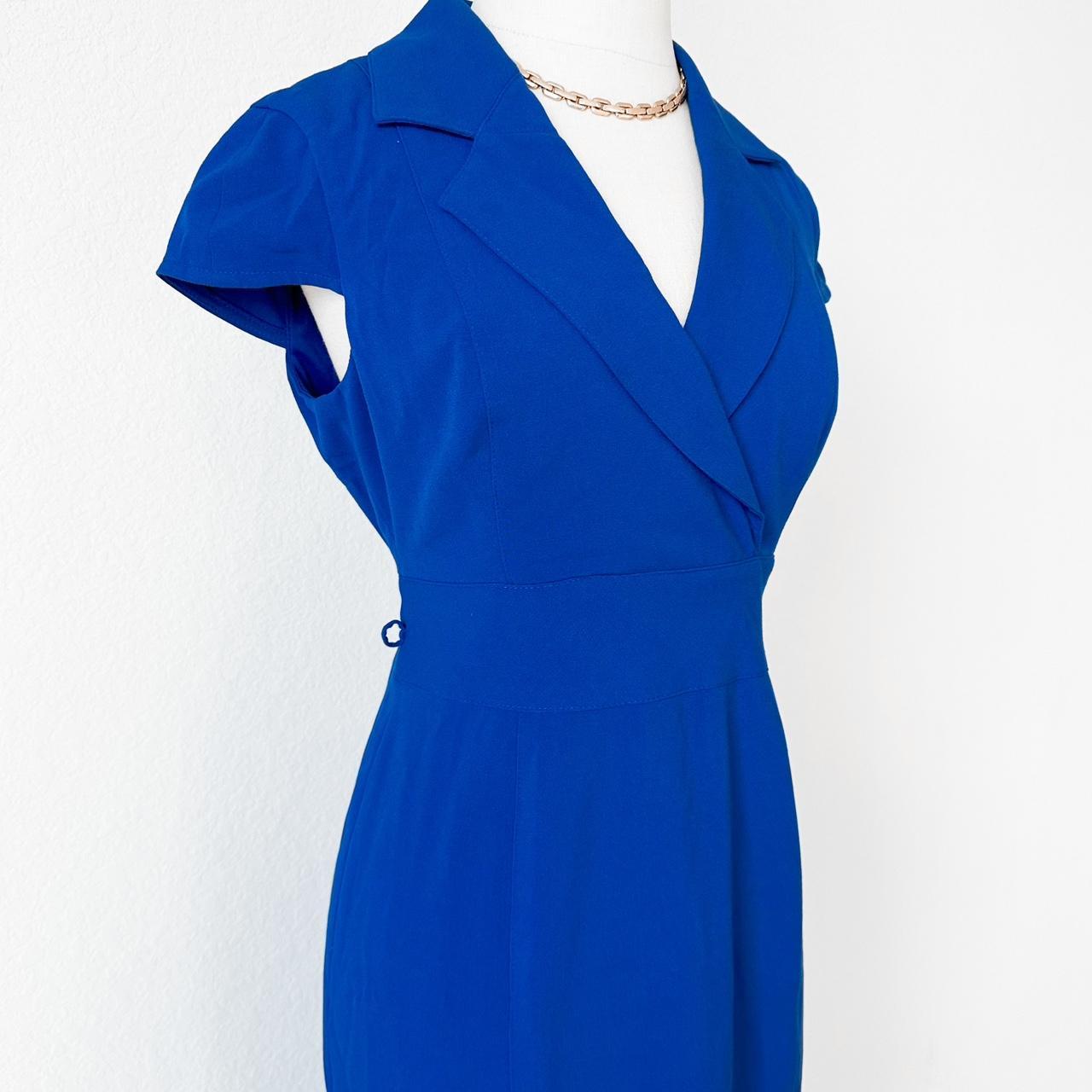 Kasper Blue Short Sleeve V-Neck Knee Length Bodycon Cocktail Dress Size 4/M