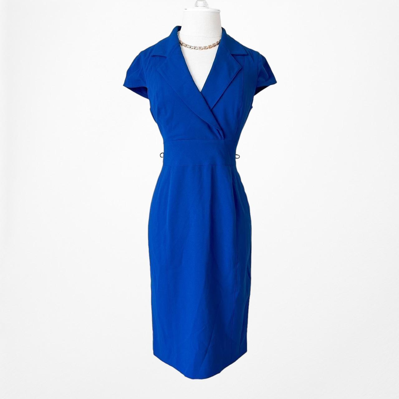 Kasper Blue Short Sleeve V-Neck Knee Length Bodycon Cocktail Dress Size 4/M