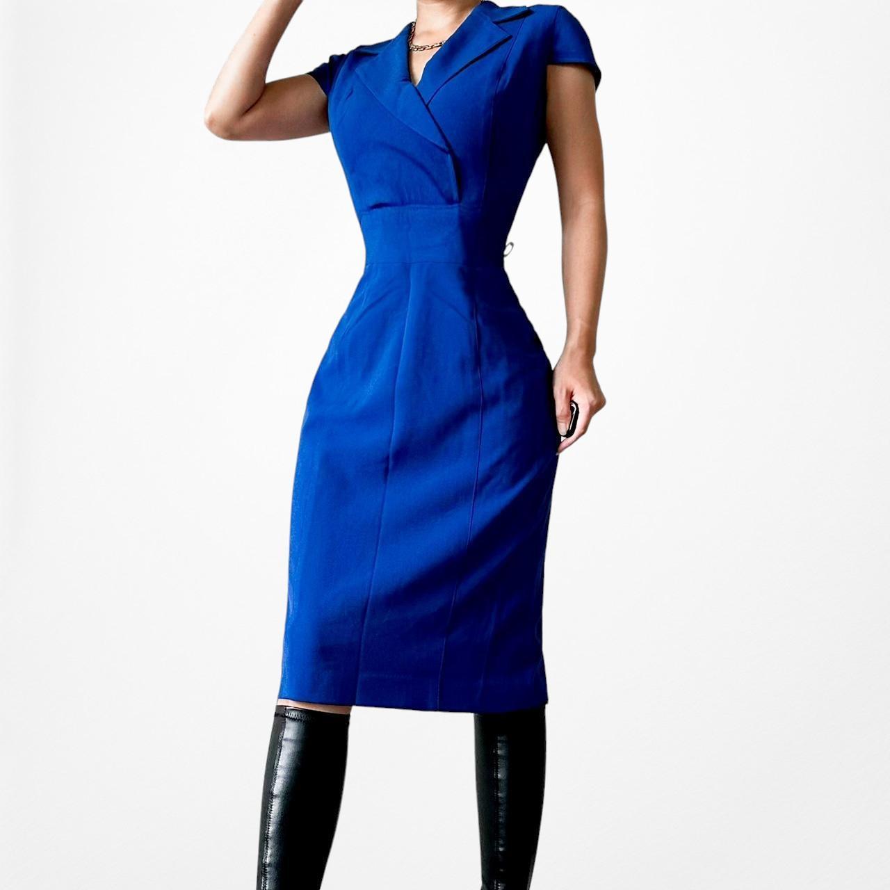 Kasper Blue Short Sleeve V-Neck Knee Length Bodycon Cocktail Dress Size 4/M