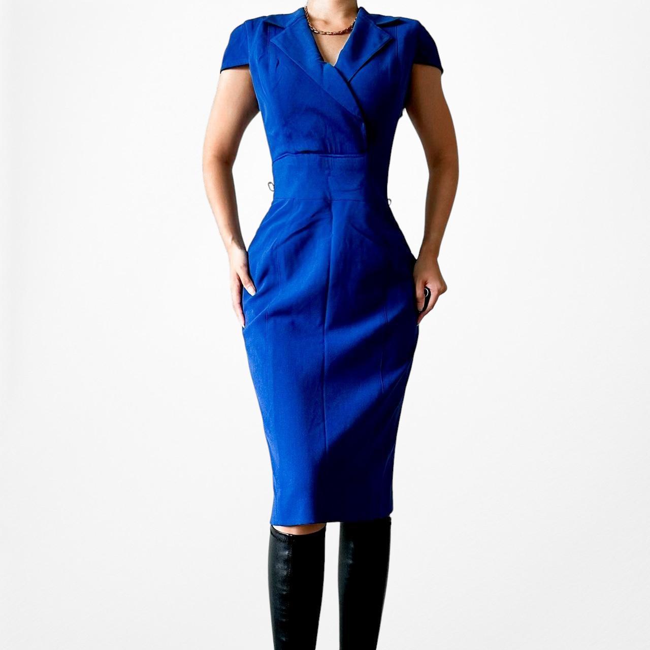 Kasper Blue Short Sleeve V-Neck Knee Length Bodycon Cocktail Dress Size 4/M