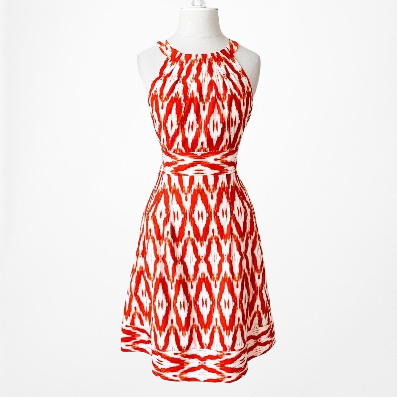 Dressbarn Orange White Printed Knee Length Cocktail Sundress Dress Size 6/M