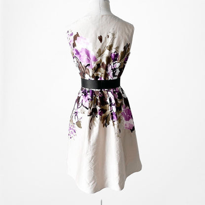 Nine West Beige Nude Sleeveless Floral Knee Length Skater Flared Dress Size 4/M