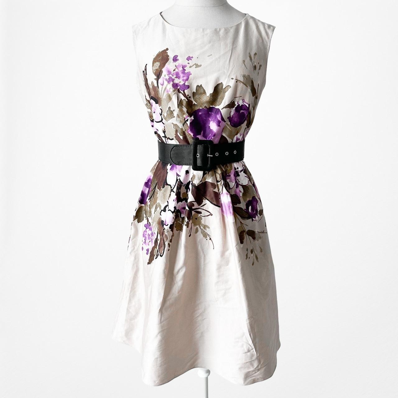 Nine West Beige Nude Sleeveless Floral Knee Length Skater Flared Dress Size 4/M