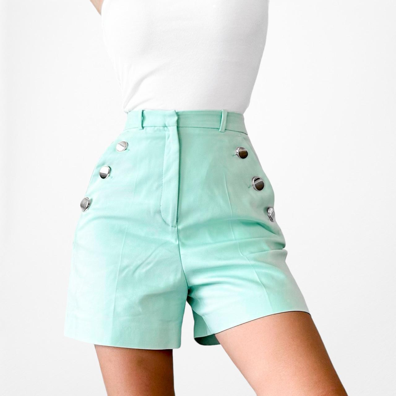 Zara Bright Blue High Waisted Buttoned Front Casual Shorts Size XS