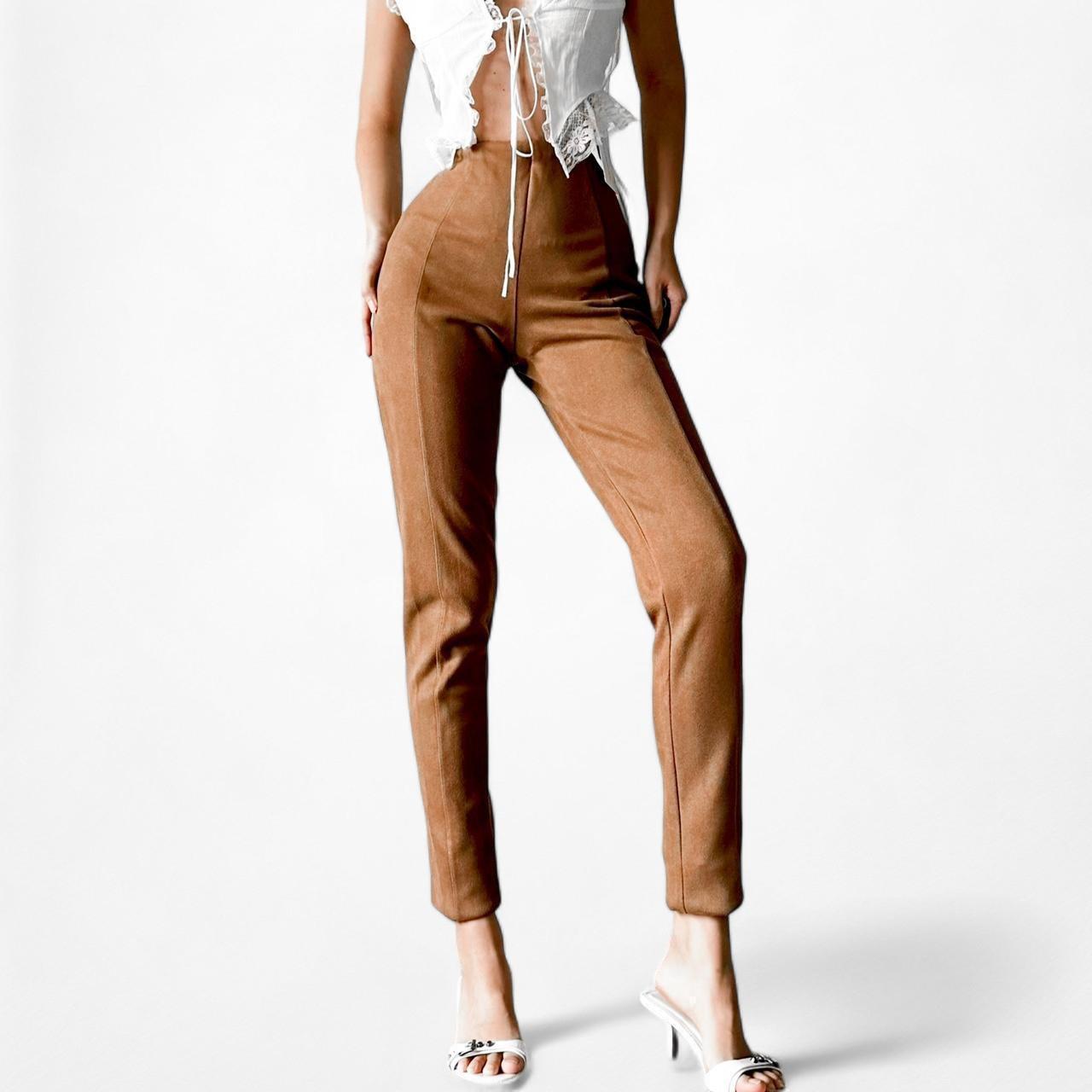 Fashion Nova Brown High Waisted Suede Skinny Pants Trousers Size M