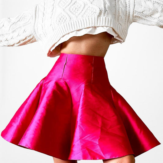 ASOS Neon Satin Pink High Waisted Pleated Flared Mini Skater Skirt Size 2/XS