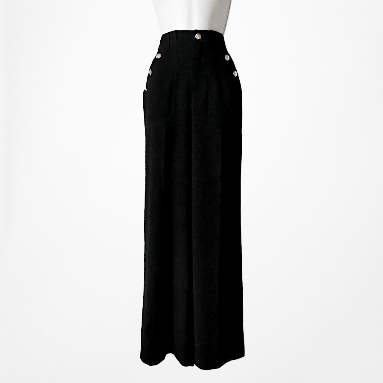 Zara Black High Waisted Button Front Wide Leg Pants Trousers Size XS