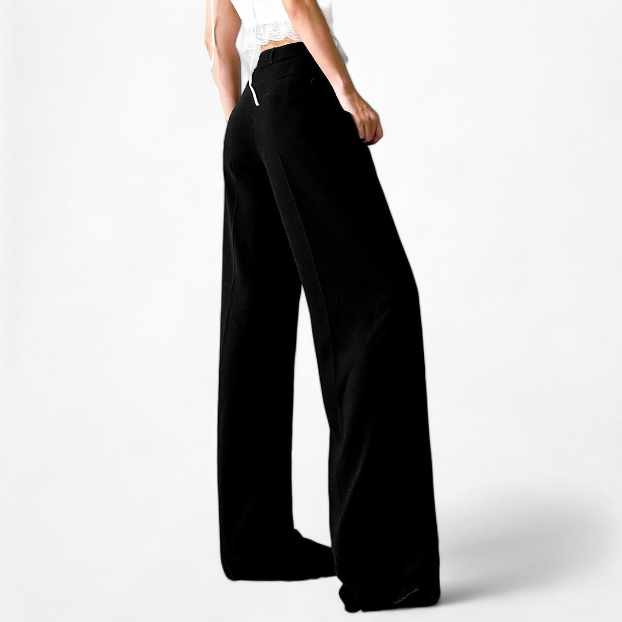 Zara Black High Waisted Button Front Wide Leg Pants Trousers Size XS