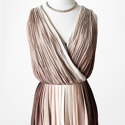 Talbots Brown V-Neck Pleated Knee Length Cocktail Dress Size 4/M