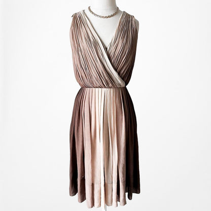 Talbots Brown V-Neck Pleated Knee Length Cocktail Dress Size 4/M