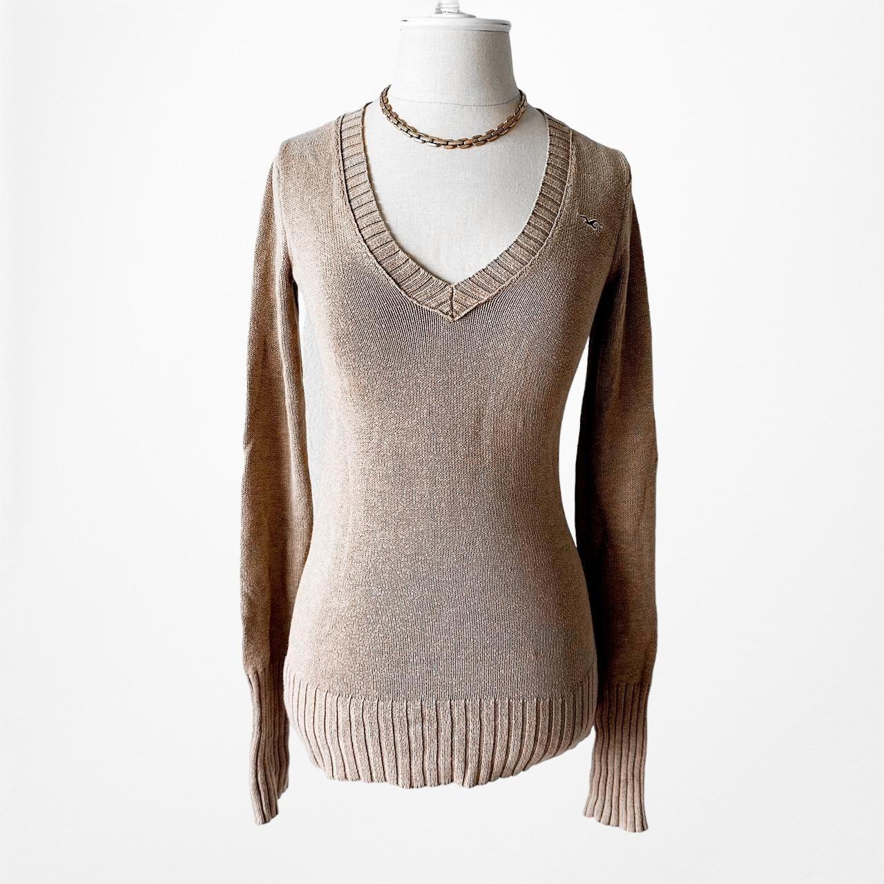 Hollister Brown V-Neck Long Sleeve Soft Knit Fitted Sweater Top Size XS/S