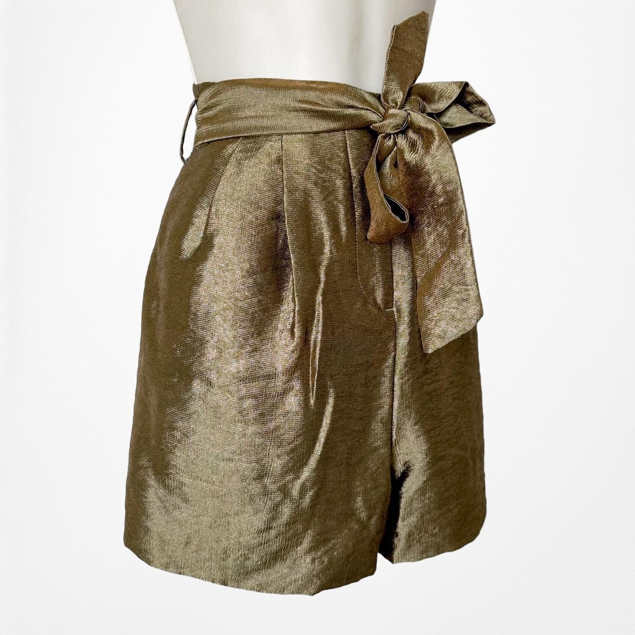 Zara Olive Green High Waisted Paperbag Pleated Metallic Shorts Size XS/S