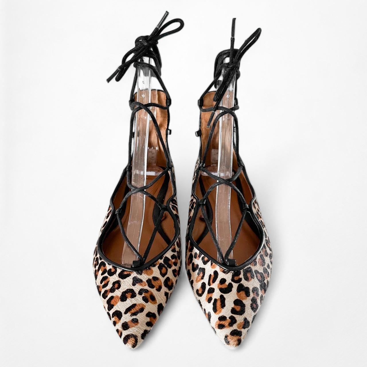 Zara Leopard Print Lace Up Ballet Flats 6