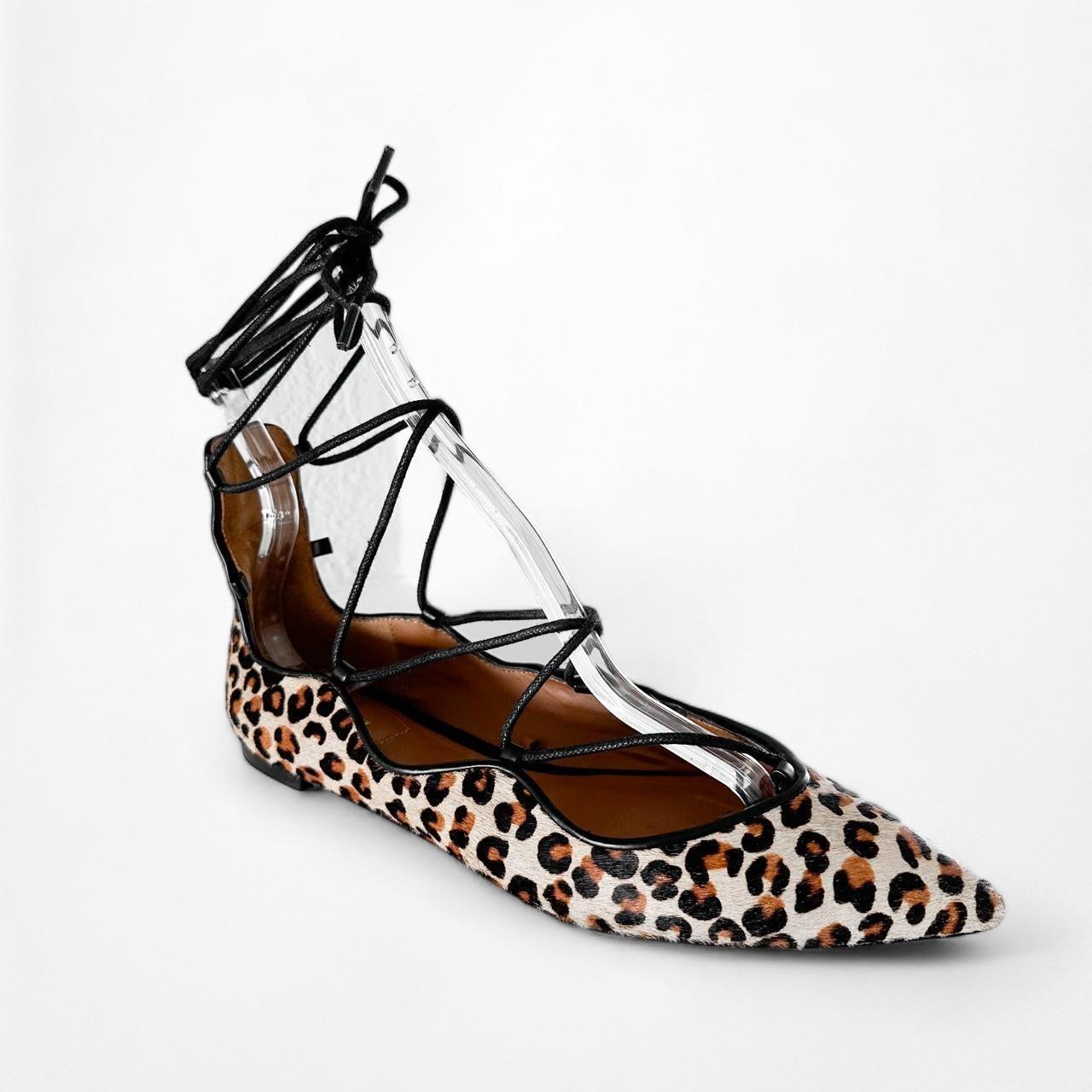 Zara Leopard Print Lace Up Ballet Flats 6