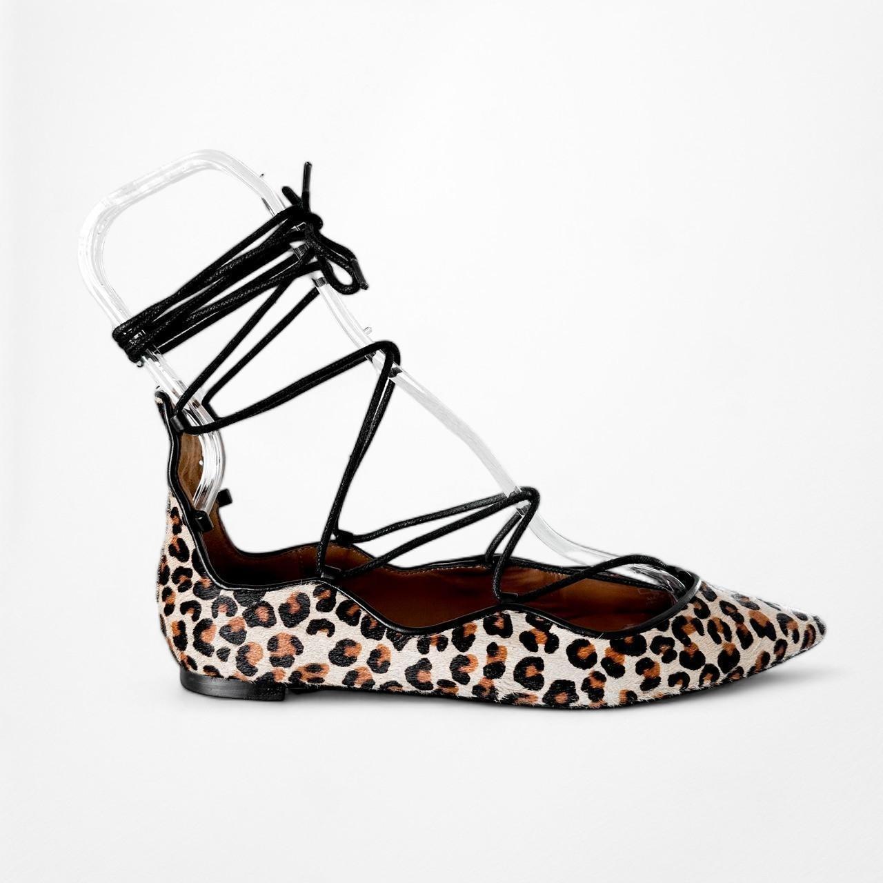 Zara Leopard Print Lace Up Ballet Flats 6